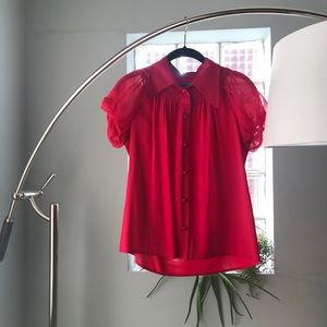 Alice + Olivia Red Silk Collared Blouse - Size XS